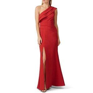 C/MEO Collective Fragment Solid Red One Shoulder Slit Cocktail Gown Size 8